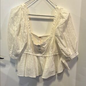 Free People Cream Puff Sleeve Blouse with Bib Collar